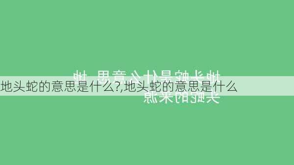 地头蛇的意思是什么?,地头蛇的意思是什么