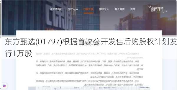 东方甄选(01797)根据首次公开发售后购股权计划发行1万股