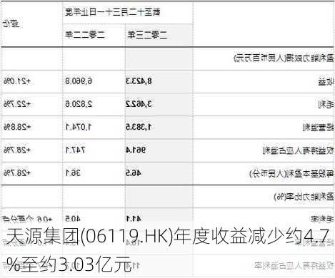 天源集团(06119.HK)年度收益减少约4.7%至约3.03亿元