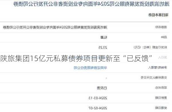 陕旅集团15亿元私募债券项目更新至“已反馈”