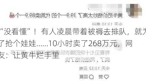 “没看懂”！有人凌晨带着被褥去排队，就为了抢个娃娃……10小时卖了268万元，网友：让黄牛烂手里