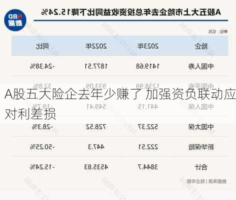 A股五大险企去年少赚了 加强资负联动应对利差损