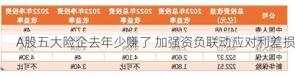 A股五大险企去年少赚了 加强资负联动应对利差损