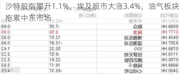 沙特股指攀升1.1%，埃及股市大涨3.4%，油气板块拖累中东市场