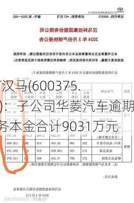 *ST汉马(600375.SH)：子公司华菱汽车逾期债务本金合计9031万元