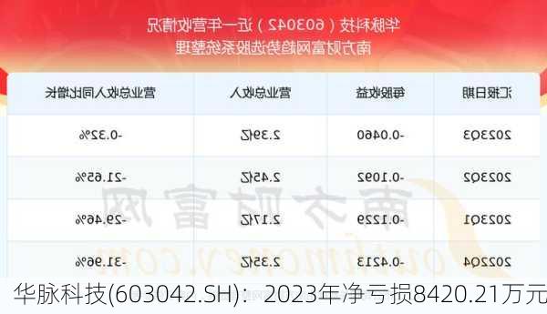 华脉科技(603042.SH)：2023年净亏损8420.21万元