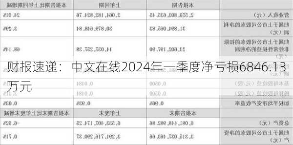 财报速递：中文在线2024年一季度净亏损6846.13万元