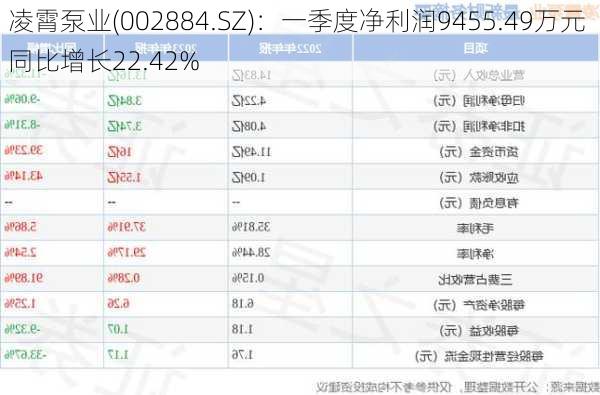 凌霄泵业(002884.SZ)：一季度净利润9455.49万元 同比增长22.42%