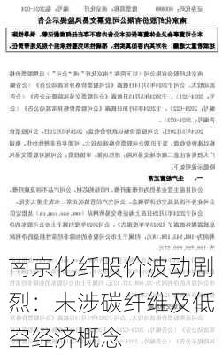 南京化纤股价波动剧烈：未涉碳纤维及低空经济概念