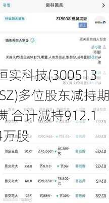 恒实科技(300513.SZ)多位股东减持期满 合计减持912.14万股