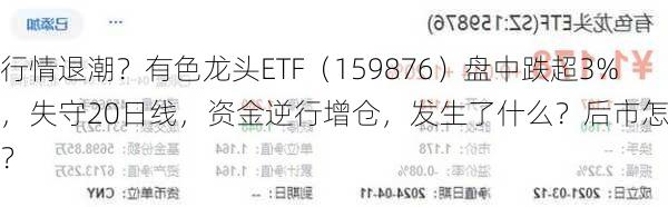 行情退潮？有色龙头ETF（159876）盘中跌超3%，失守20日线，资金逆行增仓，发生了什么？后市怎么看？