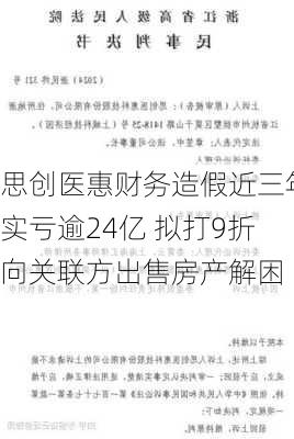 思创医惠财务造假近三年实亏逾24亿 拟打9折向关联方出售房产解困