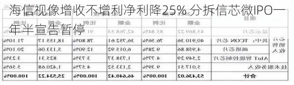 海信视像增收不增利净利降25% 分拆信芯微IPO一年半宣告暂停