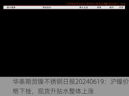 华泰期货镍不锈钢日报20240619：沪镍价格下挫，现货升贴水整体上涨