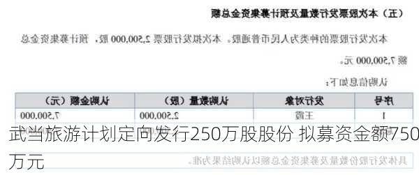 武当旅游计划定向发行250万股股份 拟募资金额750万元