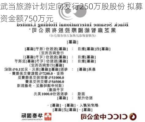 武当旅游计划定向发行250万股股份 拟募资金额750万元