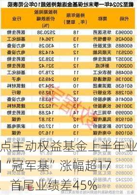 盘点主动权益基金上半年业绩|“冠军基”涨幅超17%，首尾业绩差45%