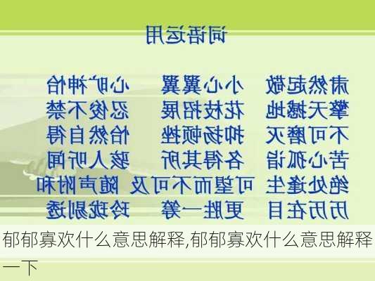 郁郁寡欢什么意思解释,郁郁寡欢什么意思解释一下