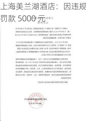 上海美兰湖酒店：因违规被罚款 5000 元