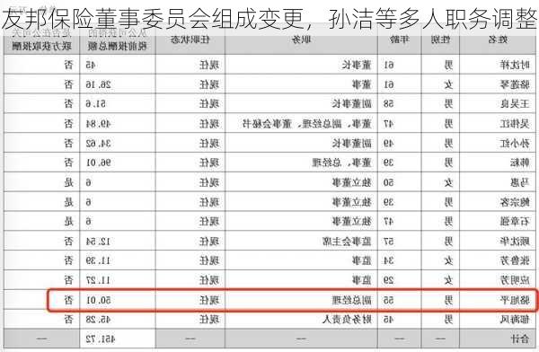 友邦保险董事委员会组成变更，孙洁等多人职务调整