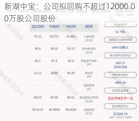 新湖中宝：公司拟回购不超过12000.00万股公司股份