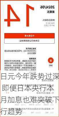 日元今年跌势过深 即便日本央行本月加息也难突破下行趋势