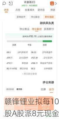 赣锋锂业拟每10股A股派8元现金