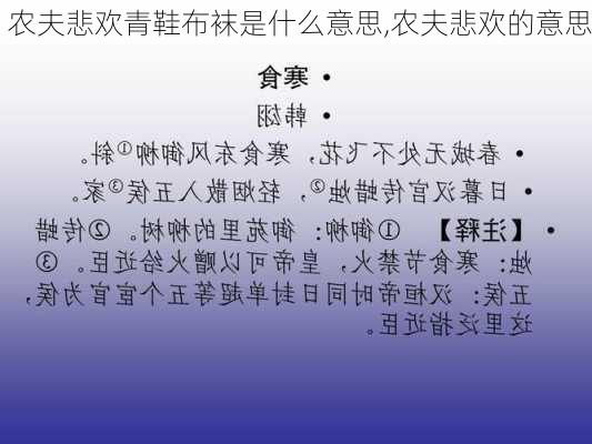 农夫悲欢青鞋布袜是什么意思,农夫悲欢的意思