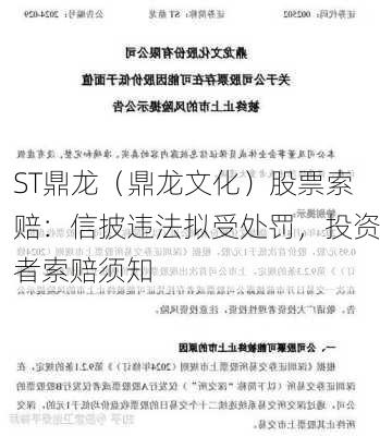 ST鼎龙（鼎龙文化）股票索赔：信披违法拟受处罚，投资者索赔须知