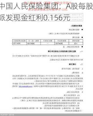 中国人民保险集团：A股每股派发现金红利0.156元