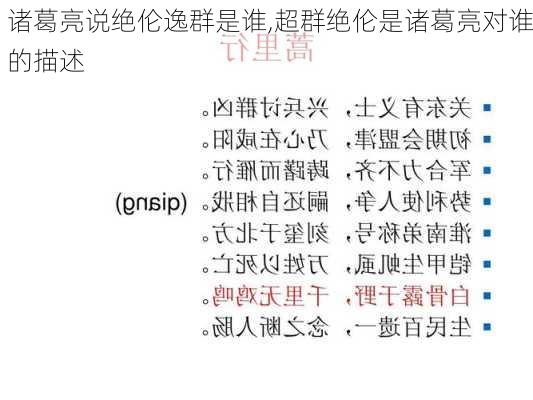 诸葛亮说绝伦逸群是谁,超群绝伦是诸葛亮对谁的描述