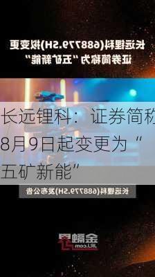 长远锂科：证券简称8月9日起变更为“五矿新能”