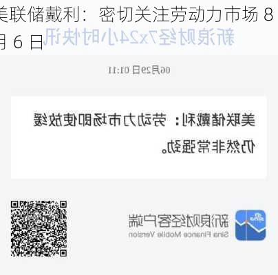 美联储戴利：密切关注劳动力市场 8 月 6 日