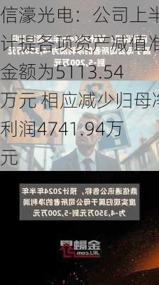 信濠光电：公司上半年计提各项资产减值准备金额为5113.54万元 相应减少归母净利润4741.94万元