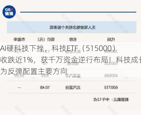 AI硬科技下挫，科技ETF（515000）收跌近1%，获千万资金逆行布局！科技成长或为反弹配置主要方向