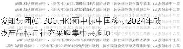 俊知集团(01300.HK)预中标中国移动2024年馈线产品标包补充采购集中采购项目