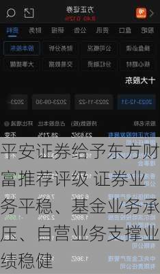 平安证券给予东方财富推荐评级 证券业务平稳、基金业务承压、自营业务支撑业绩稳健