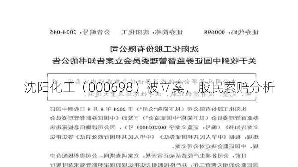 沈阳化工（000698）被立案，股民索赔分析