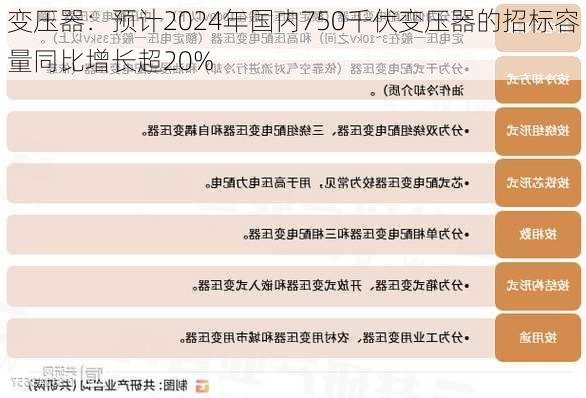 变压器：预计2024年国内750千伏变压器的招标容量同比增长超20%