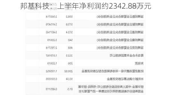 邦基科技：上半年净利润约2342.88万元