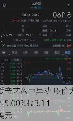 爱奇艺盘中异动 股价大跌5.00%报3.14美元