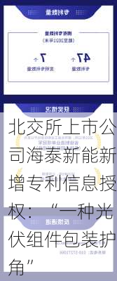 北交所上市公司海泰新能新增专利信息授权：“一种光伏组件包装护角”