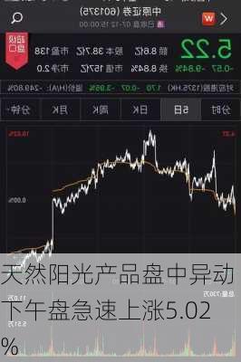 天然阳光产品盘中异动 下午盘急速上涨5.02%