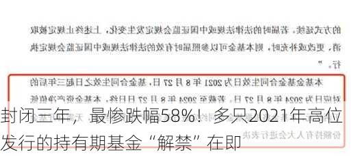 封闭三年，最惨跌幅58%！多只2021年高位发行的持有期基金“解禁”在即