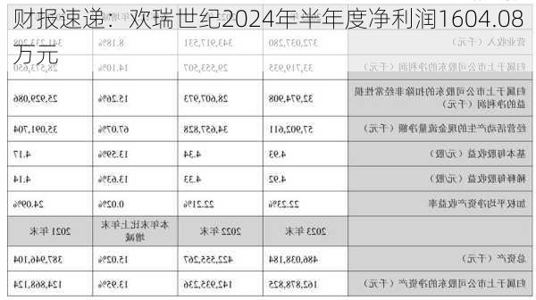 财报速递：欢瑞世纪2024年半年度净利润1604.08万元