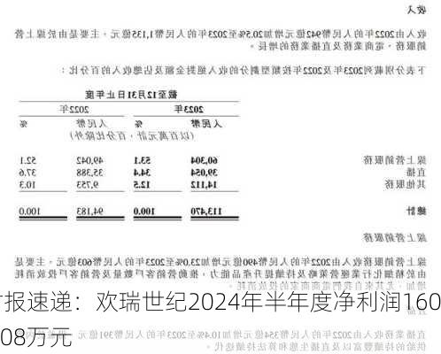 财报速递：欢瑞世纪2024年半年度净利润1604.08万元