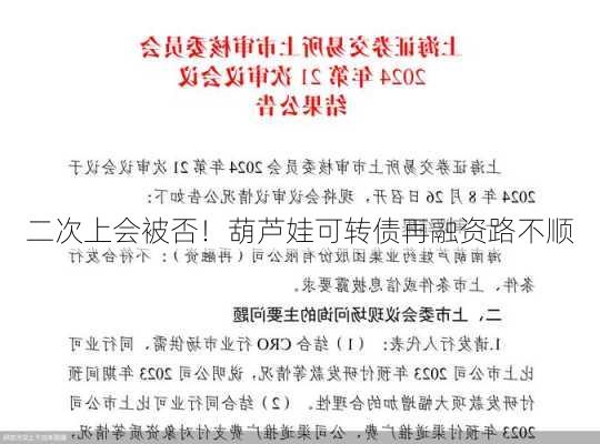 二次上会被否！葫芦娃可转债再融资路不顺