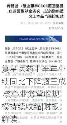 复星医药上半年业绩同比下降超三成 核心业务营收规模持续收缩|财报解读