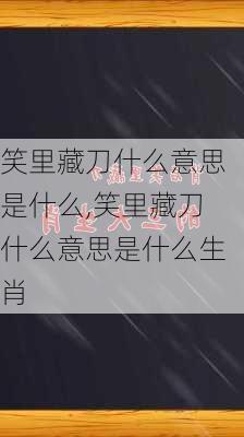 笑里藏刀什么意思是什么,笑里藏刀什么意思是什么生肖