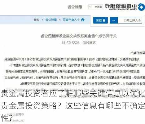 贵金属投资者应了解哪些关键信息以优化贵金属投资策略？这些信息有哪些不确定性？